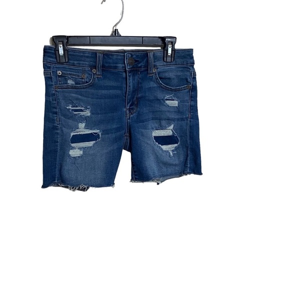 American‎ Eagle next level stretch midi denim raw hem distressed size 4 - Picture 1 of 9